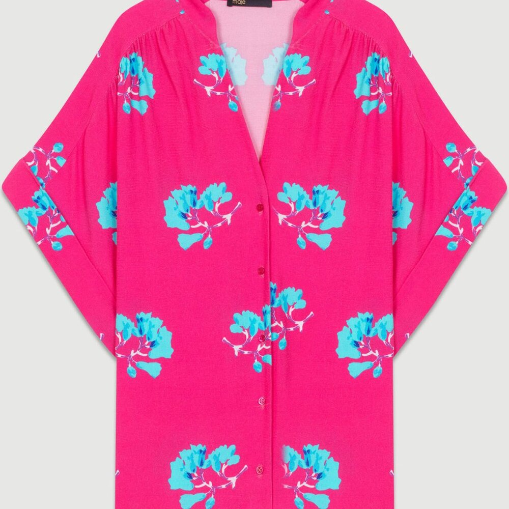 MAJE Oversized pink printed blouse